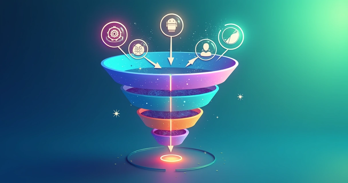 Infográfico de funil de vendas com automação por IA 