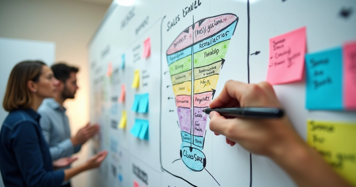 Funil de vendas simples desenhado em quadro branco 