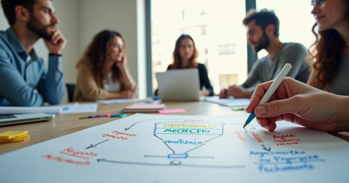 Gráfico e quadro branco com desenho do funil de vendas para pequenas empresas 