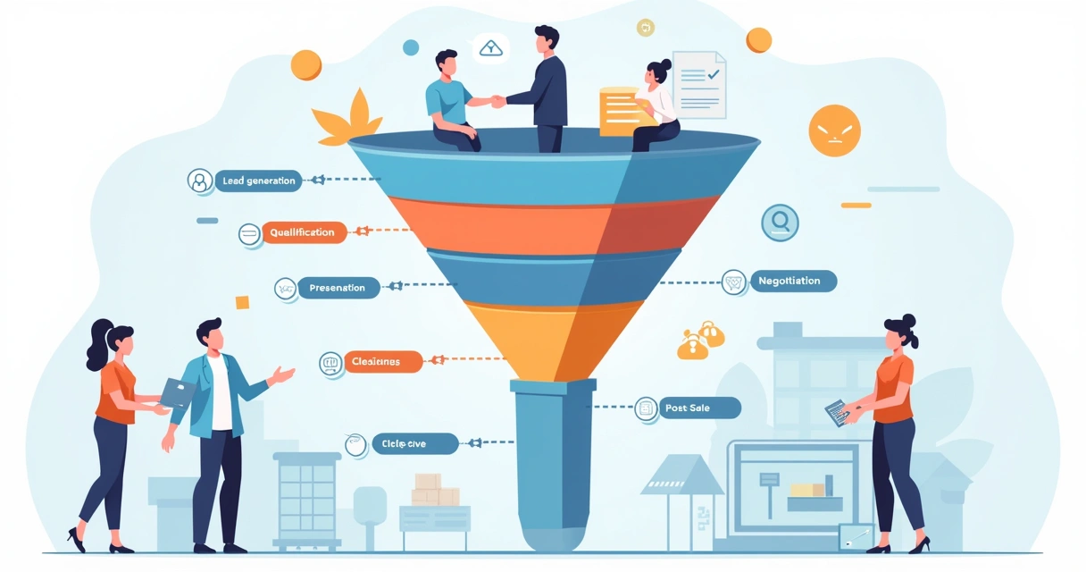Representação visual de um funil de vendas para pequenas empresas 