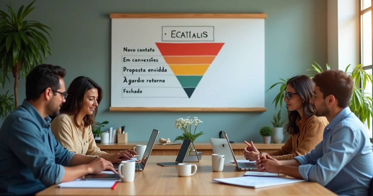 Quadro visual com etapas de vendas e contatos organizados 