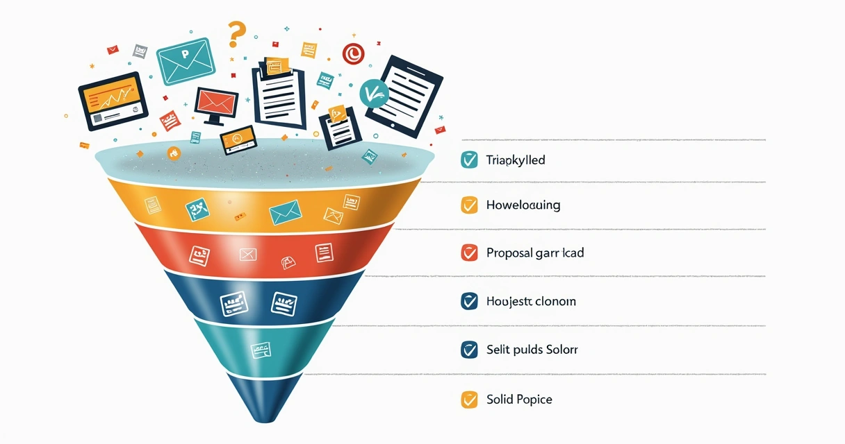 Representação visual de funil de vendas com propostas comerciais de agência digital