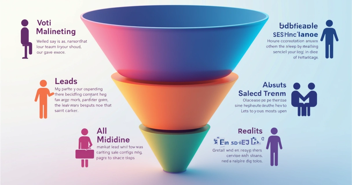 Gráfico de funil de vendas mostrando etapas e divisão entre marketing e vendas 
