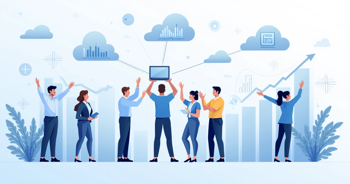 Equipe comercial alinhada com ilustrações de aplicativos SaaS