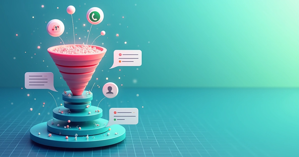 Funil de vendas automatizado pelo WhatsApp em interface digital 