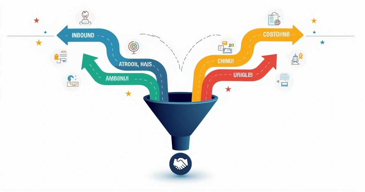 Representação visual do funil de vendas em Y integrando inbound e outbound 