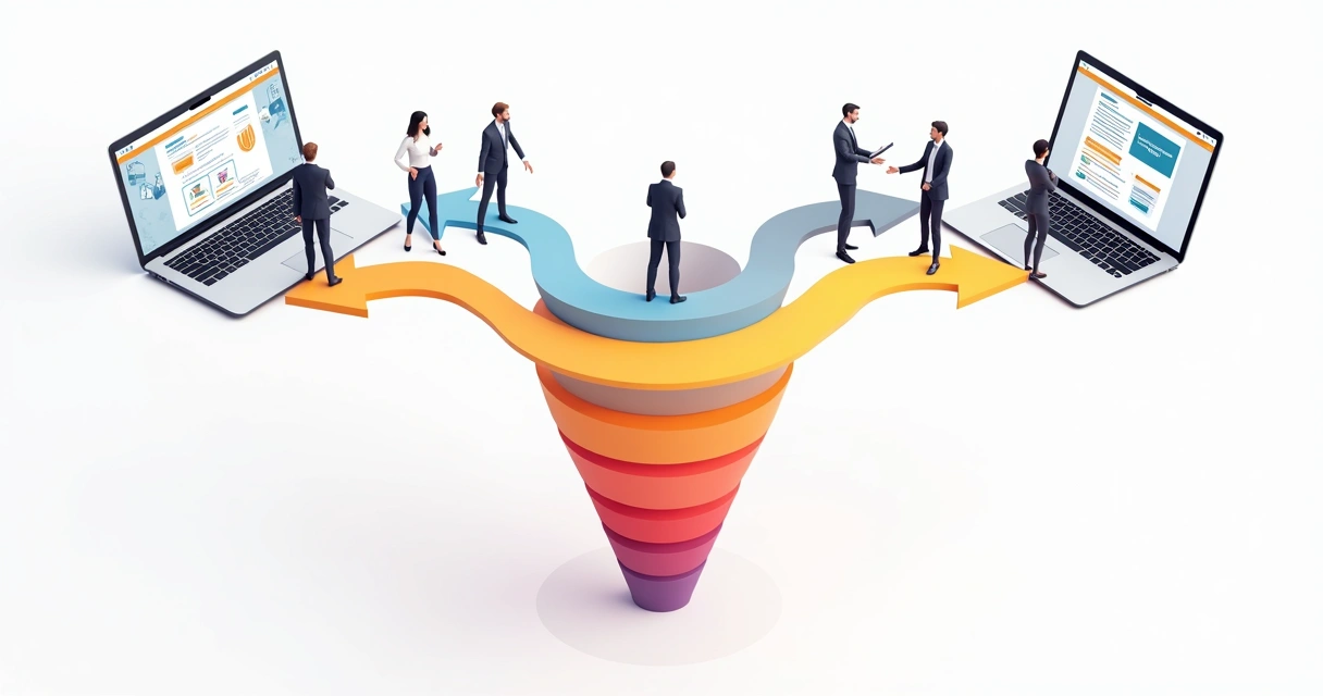 Diagrama colorido mostrando funil em Y de vendas