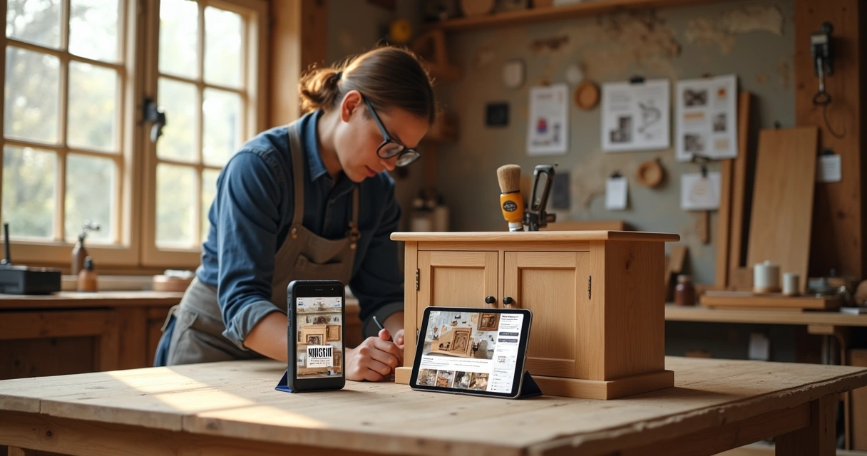 Craftsman workshop with advertising elements 