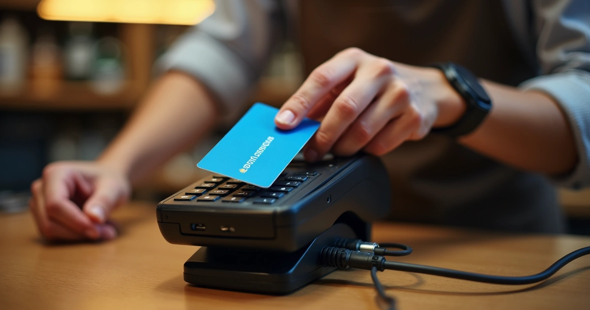 Cartão de crédito azul sendo copiado por dispositivo clandestino