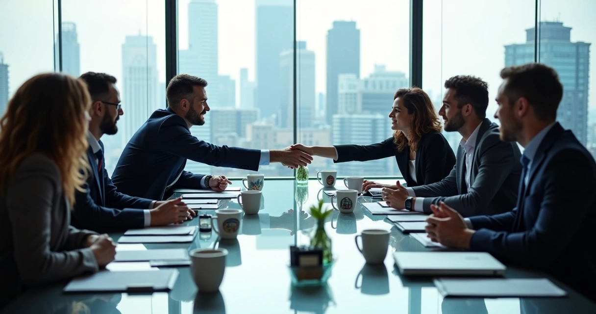 Reunião de equipes de diferentes empresas integrando culturas 