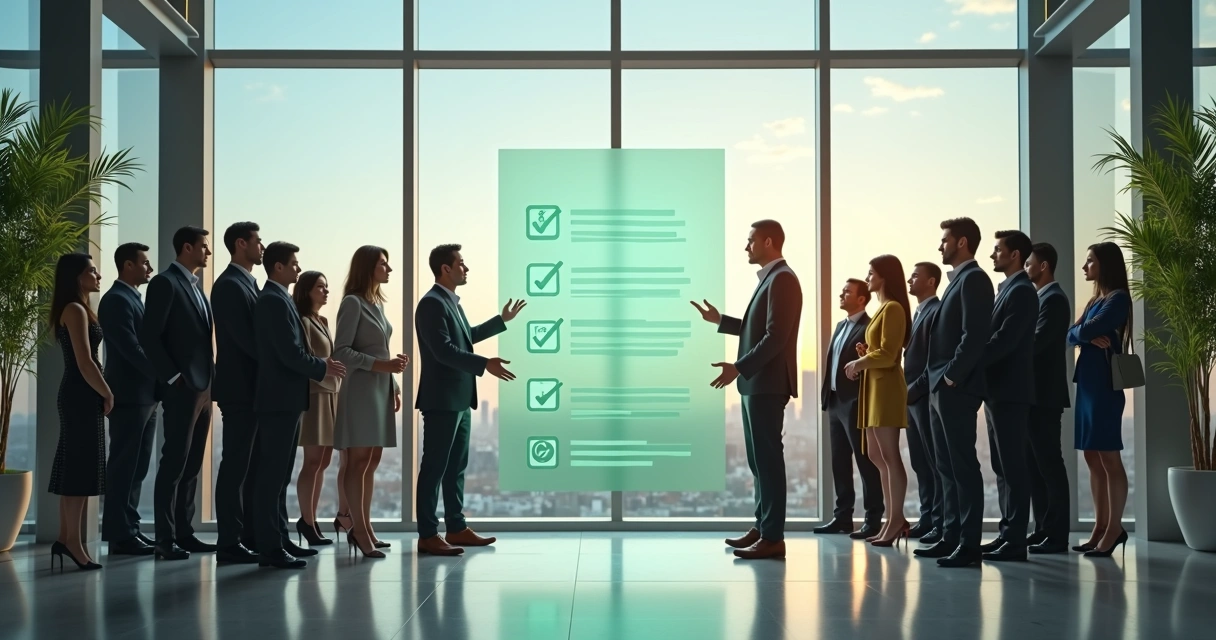 Duas equipes corporativas unidas formando checklist em formato de elos de cultura organizacional 