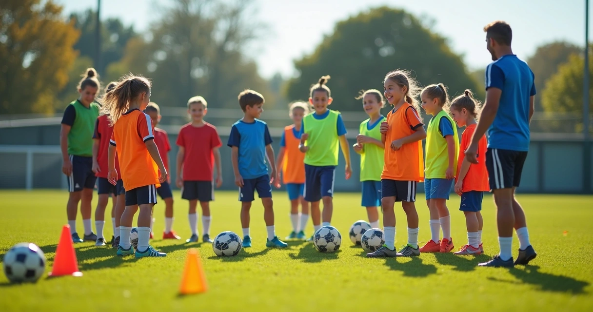 Sala de aula de futebol com crianças participando ativamente 