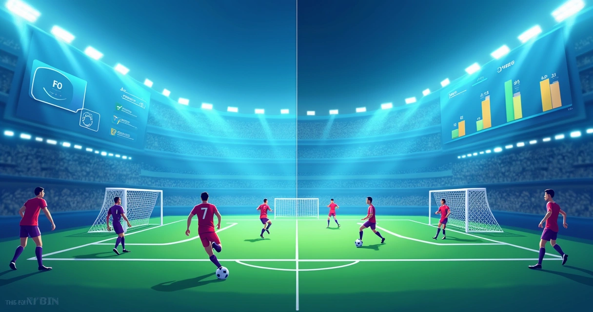 Comparação visual entre futebol real e futebol virtual 