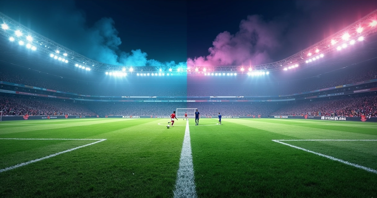 Campo dividido entre futebol tradicional e show de entretenimento 