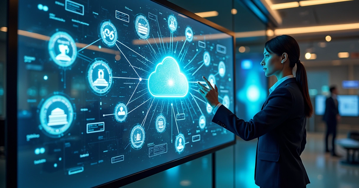 Futuristic AI platform connecting business tools