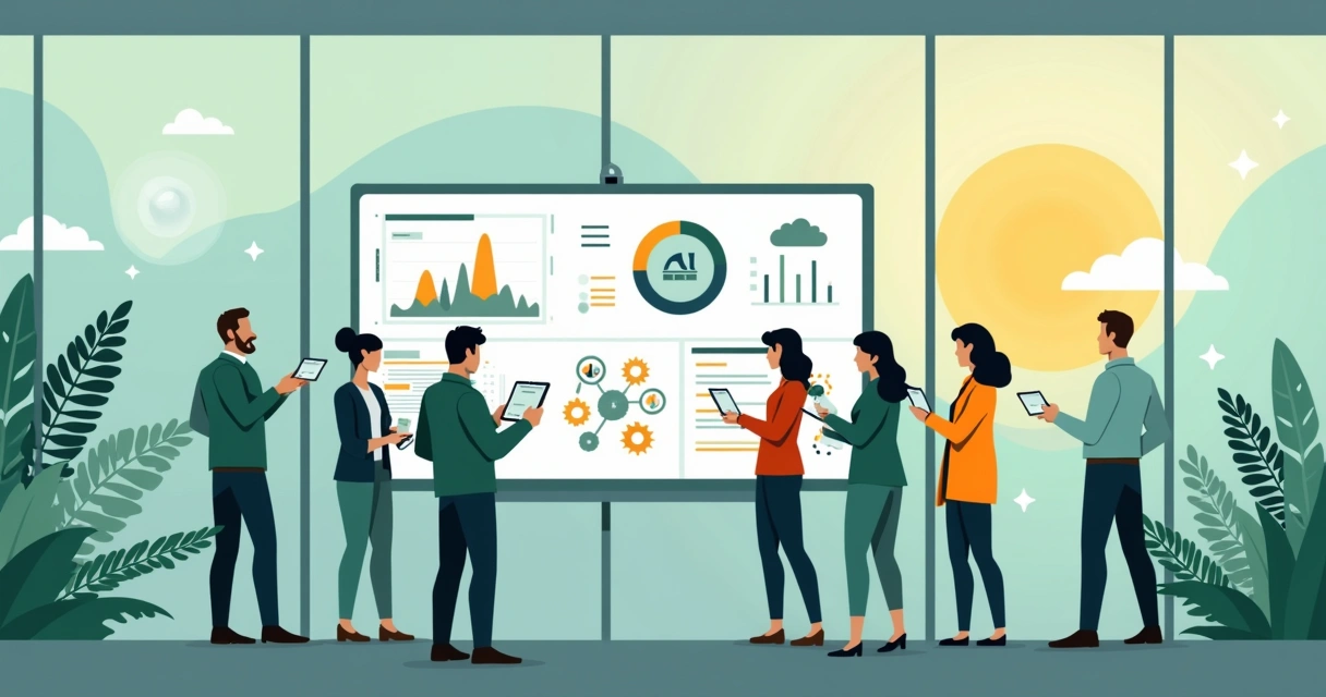 Business team with digital devices reviewing future contract management trends