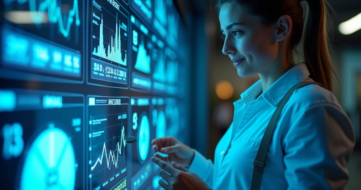 Person looking at digital health dashboard on future technology screen