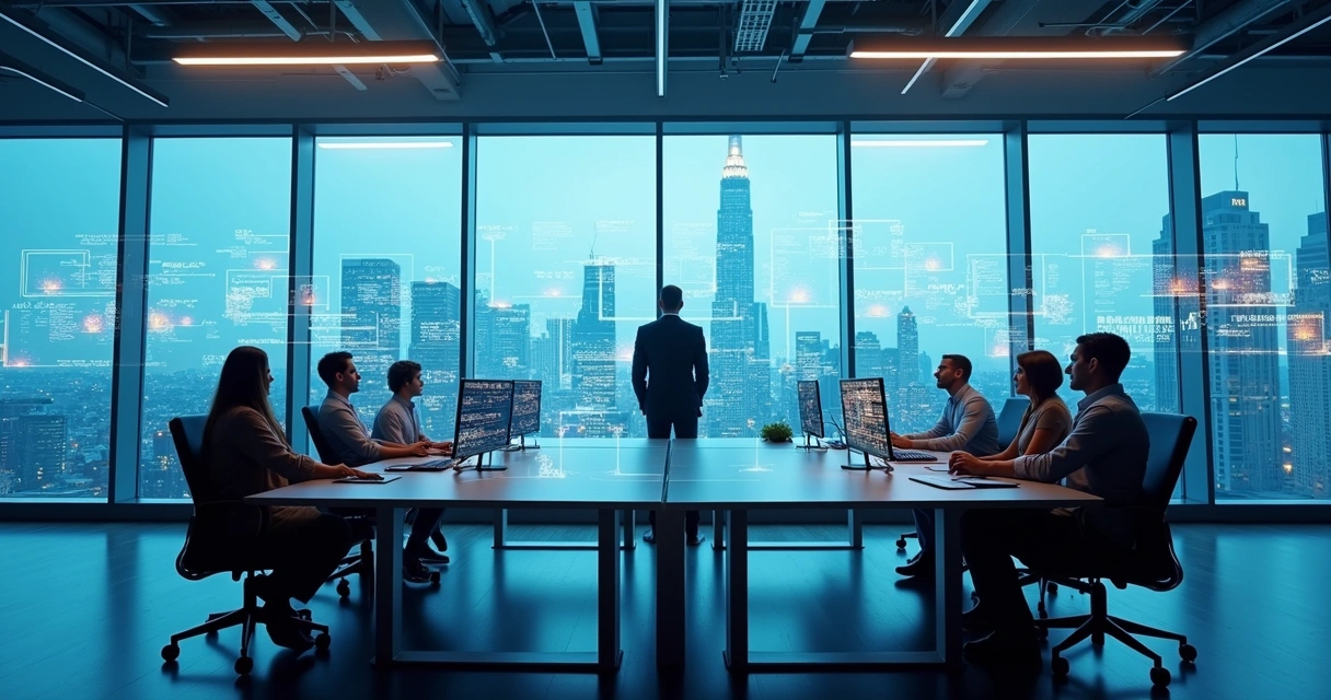 Visão futurística agentes IA em grandes empresas 
