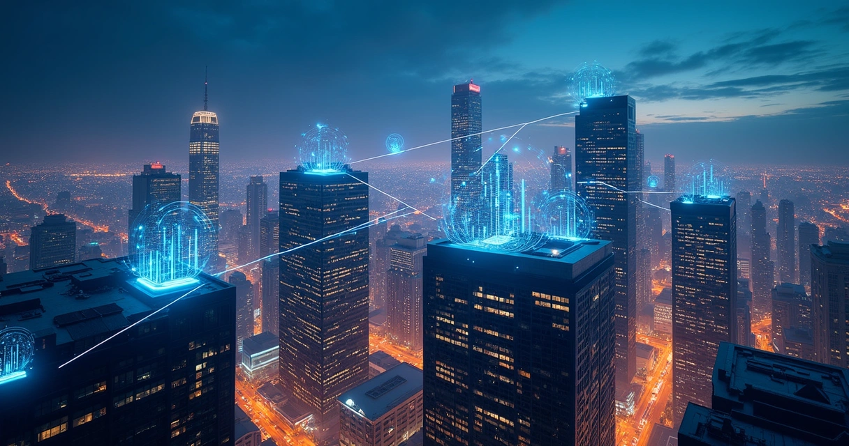 Futuro dos agentes inteligentes nos negócios com elementos digitais e cidade. 