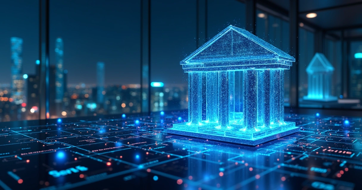 Representação visual futurista do setor financeiro digital com API banking 