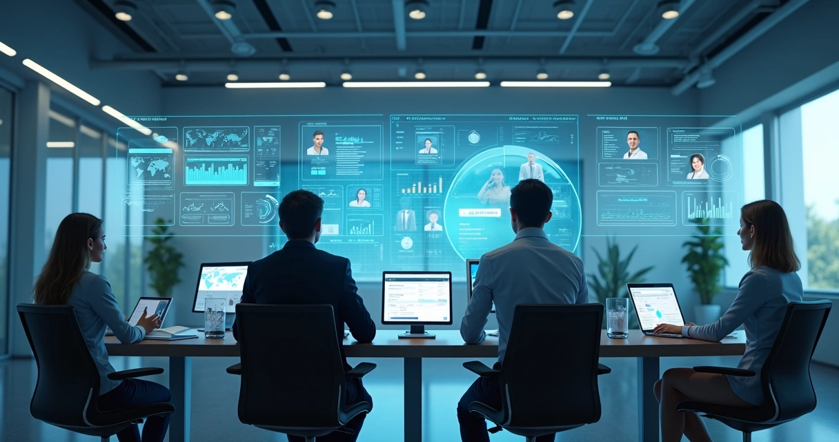 Cenário futurista de atendimento digital 