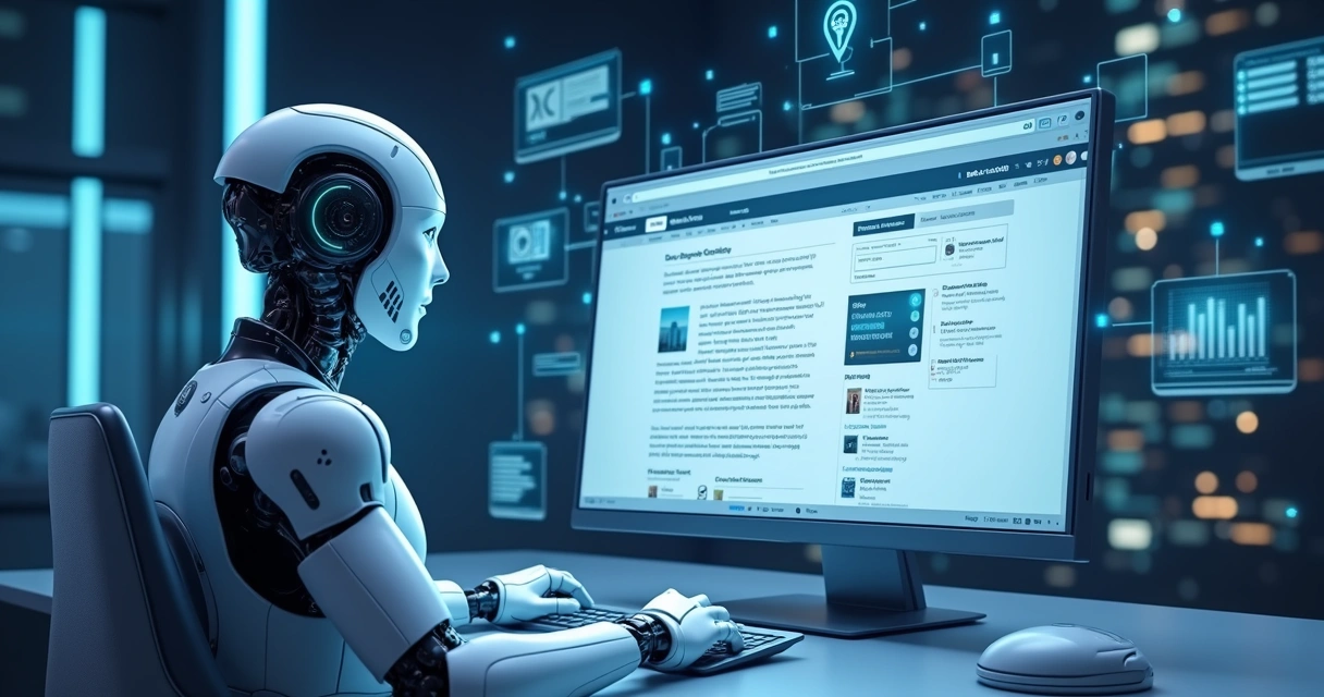 Representação de assistente de voz e inteligência artificial interagindo com site estruturado com dados 