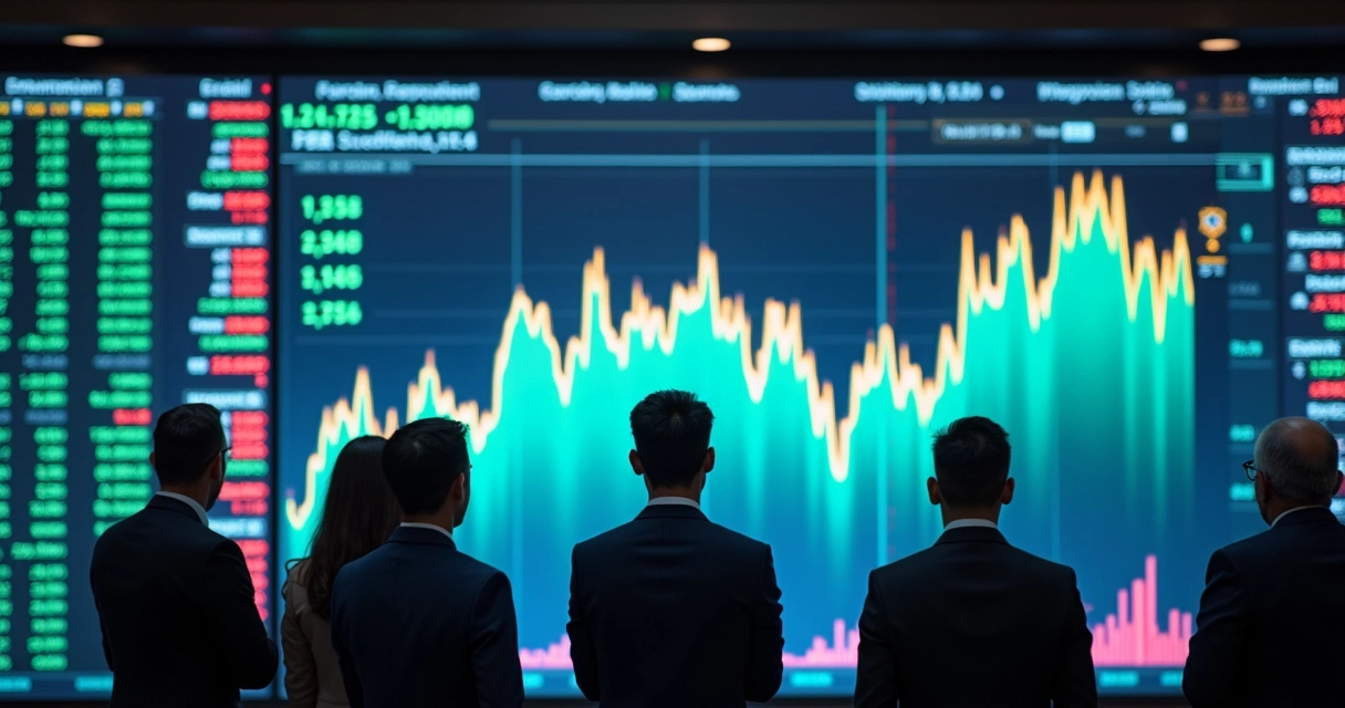 Painel de bolsa com gráfico cambial