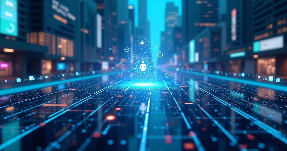 Futurística interface de chatbot com dados em redes sociais 