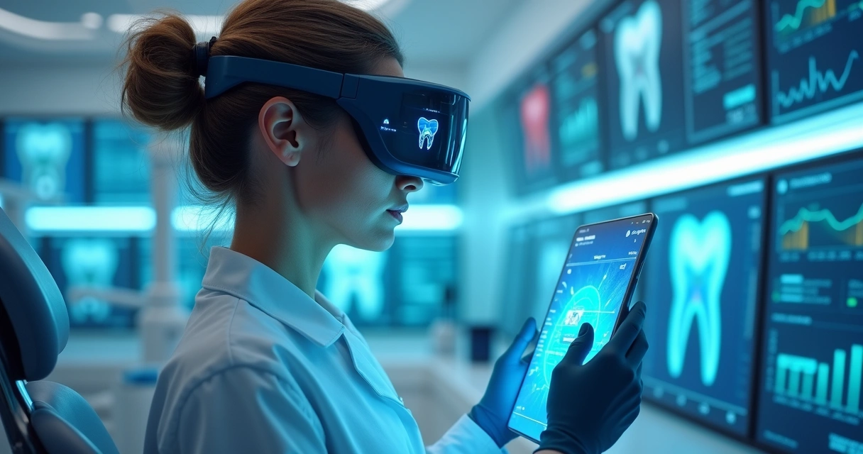 Dentista usando tecnologia futurista 