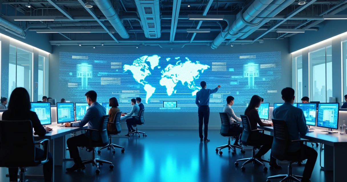 Ambiente de escritório inteligente com automação digital e IA 