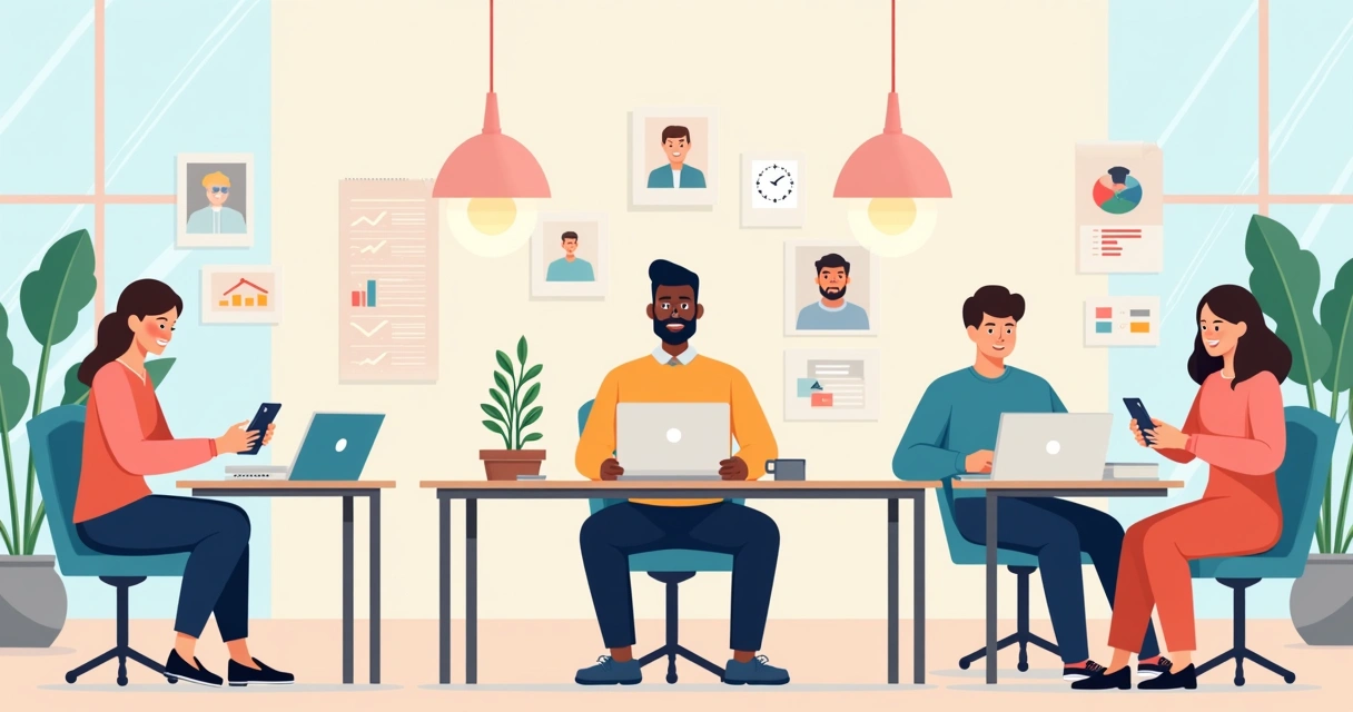 Ambiente de trabalho híbrido com colaboradores acessando conteúdos LMS