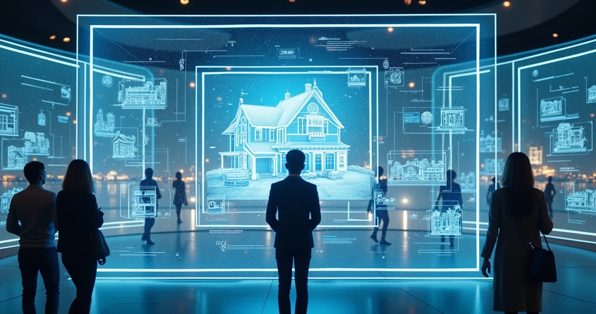 Interface futurista de site imobiliário com realidade aumentada 