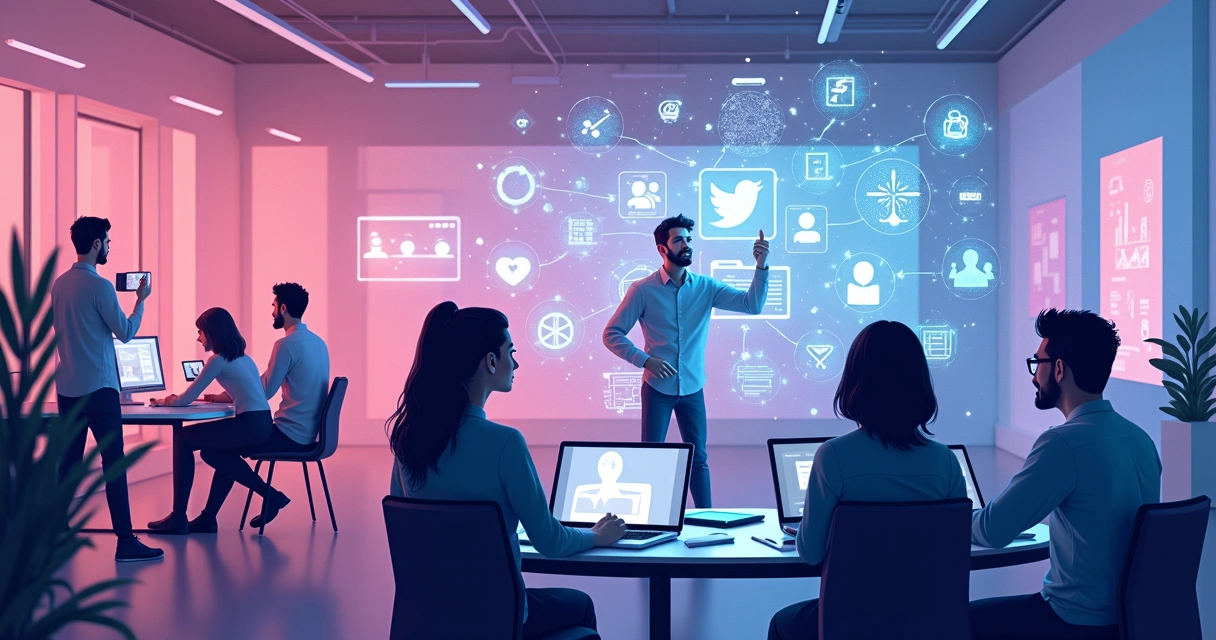 Cenário futurista com experiências imersivas e personalizadas em redes sociais 