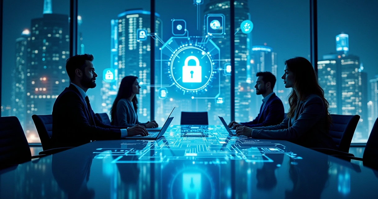 Equipe empresarial planejando o futuro da IA segura 
