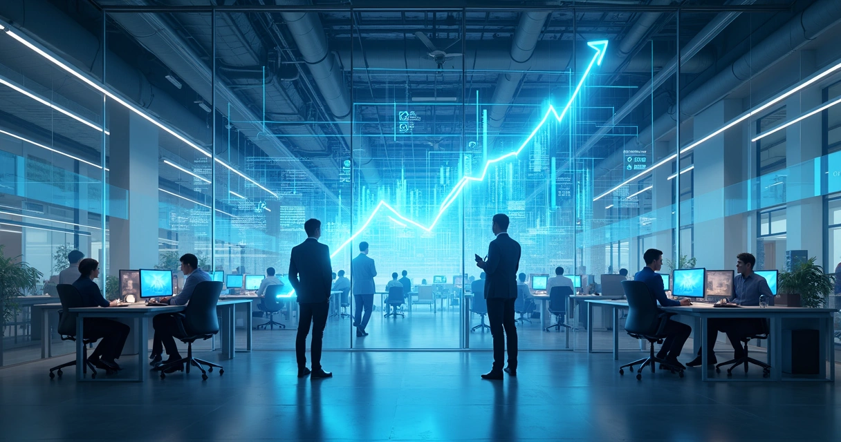 Negócio digital moderno olhando para gráficos de crescimento automatizados 