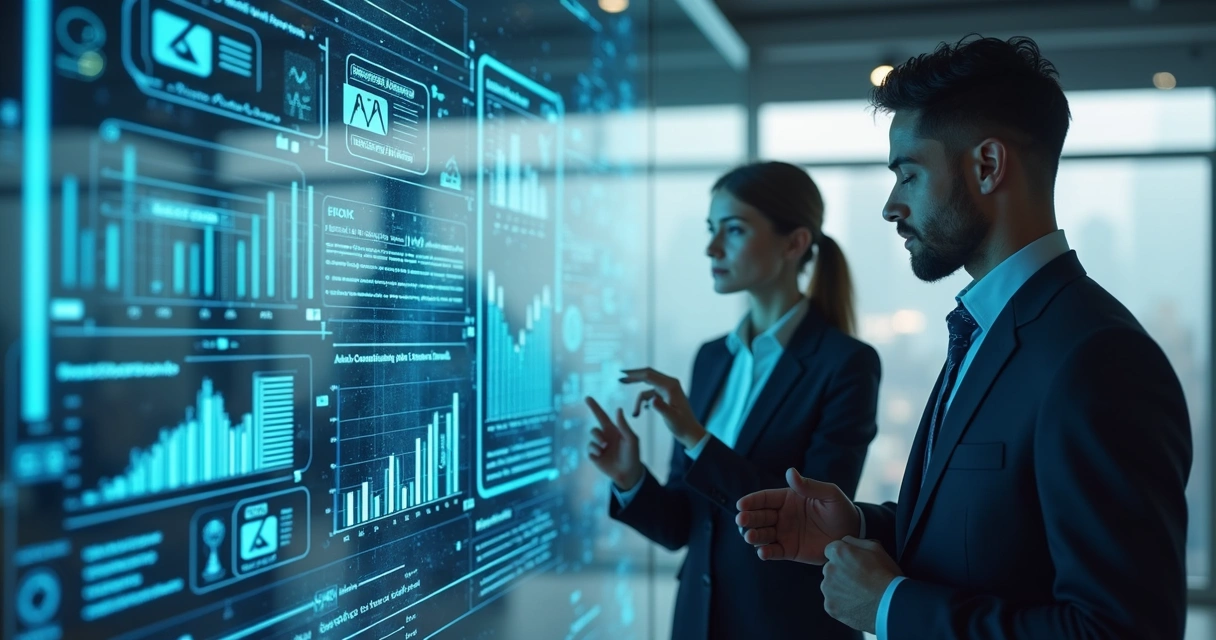 Interface futurista de CRM com gráficos de IA e vários canais integrados 