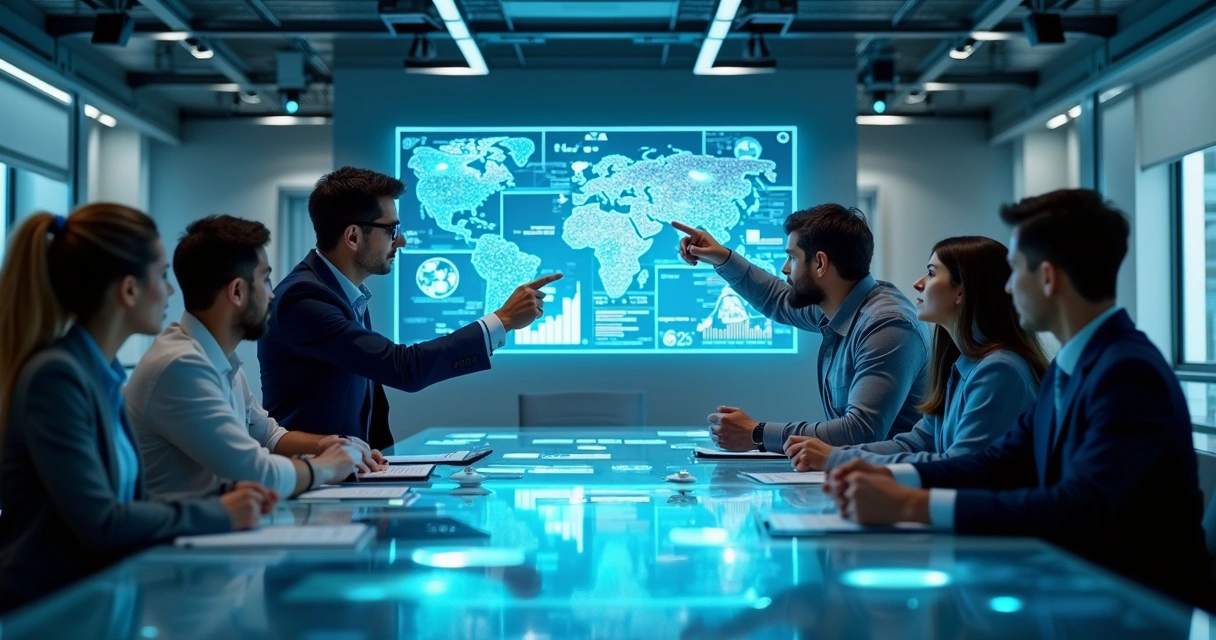 Equipe discute futuro da RA em atendimento com gráficos e hologramas digitais 