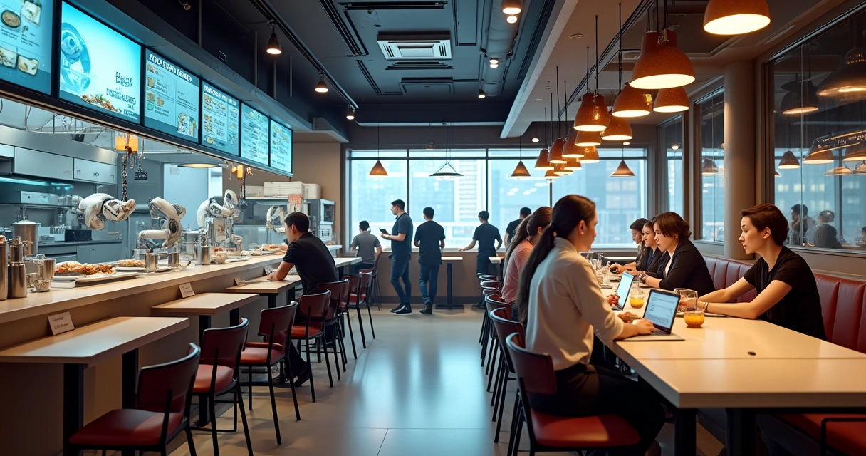 Visão futurista de restaurante digitalizado 