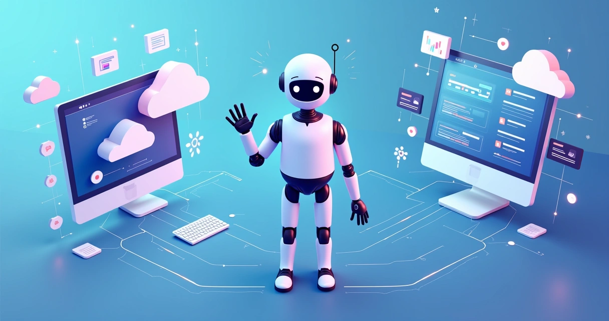 Ilustração mostrando integração SaaS com webhooks e inteligência artificial 