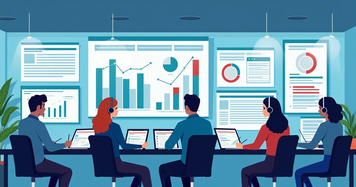 Equipe de comunicação política diante de várias telas analisando menções nas redes sociais 