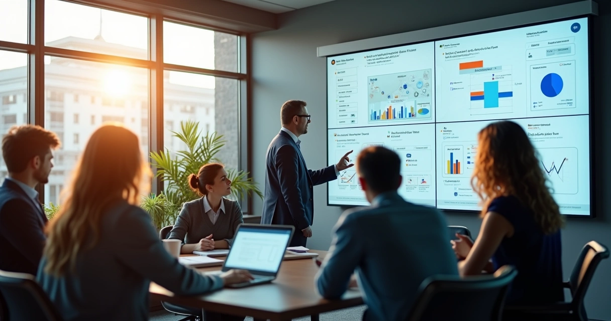 Gabinete de prefeitos usando telas digitais conectadas 
