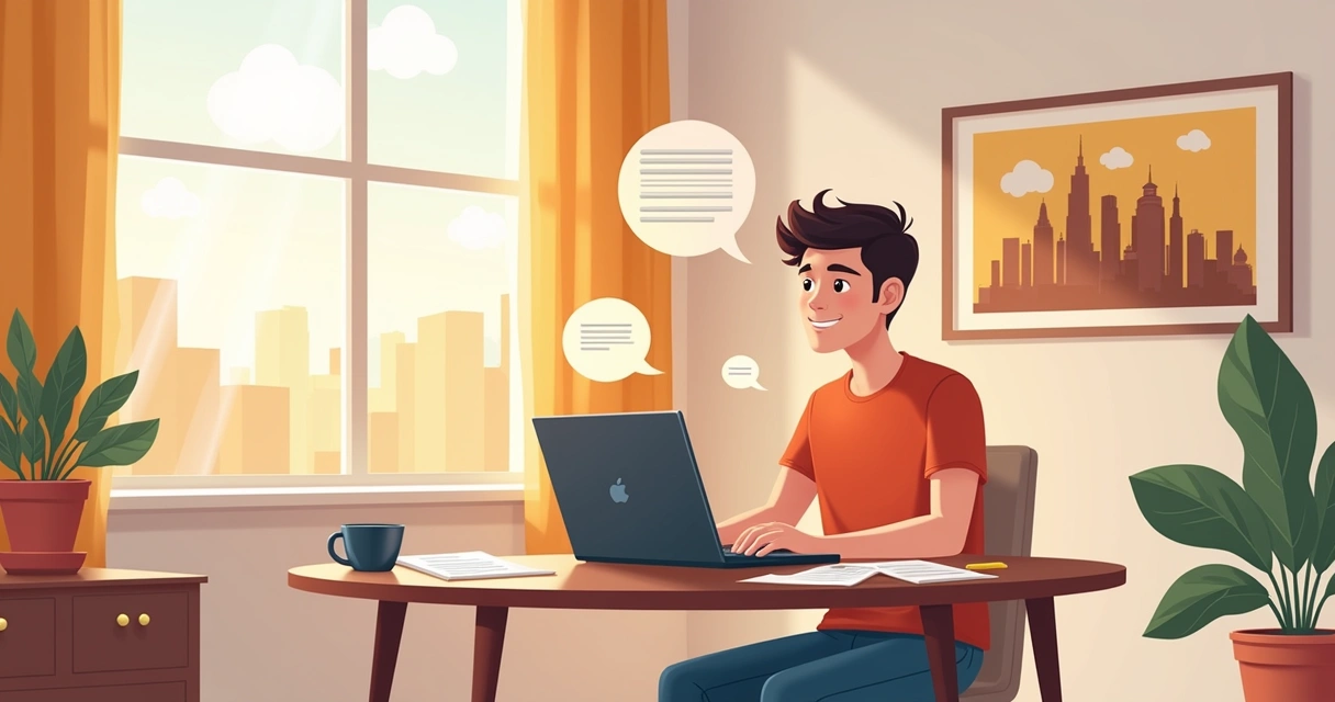 Cena de um escritório doméstico mostrando uma pessoa usando um laptop para se conectar com representantes.