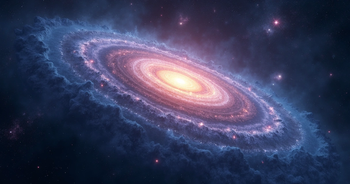 Galáxia azul-roxa distante com emissão de energia 