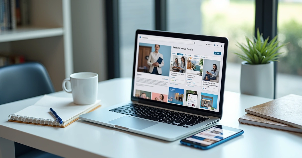 Galeria de templates de site em notebook e celular 