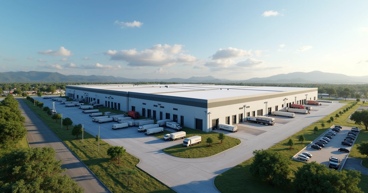 Galpões industriais modernos com caminhões em operação no Paraná 