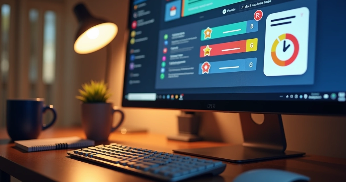 Tela de computador exibindo curso gamificado 
