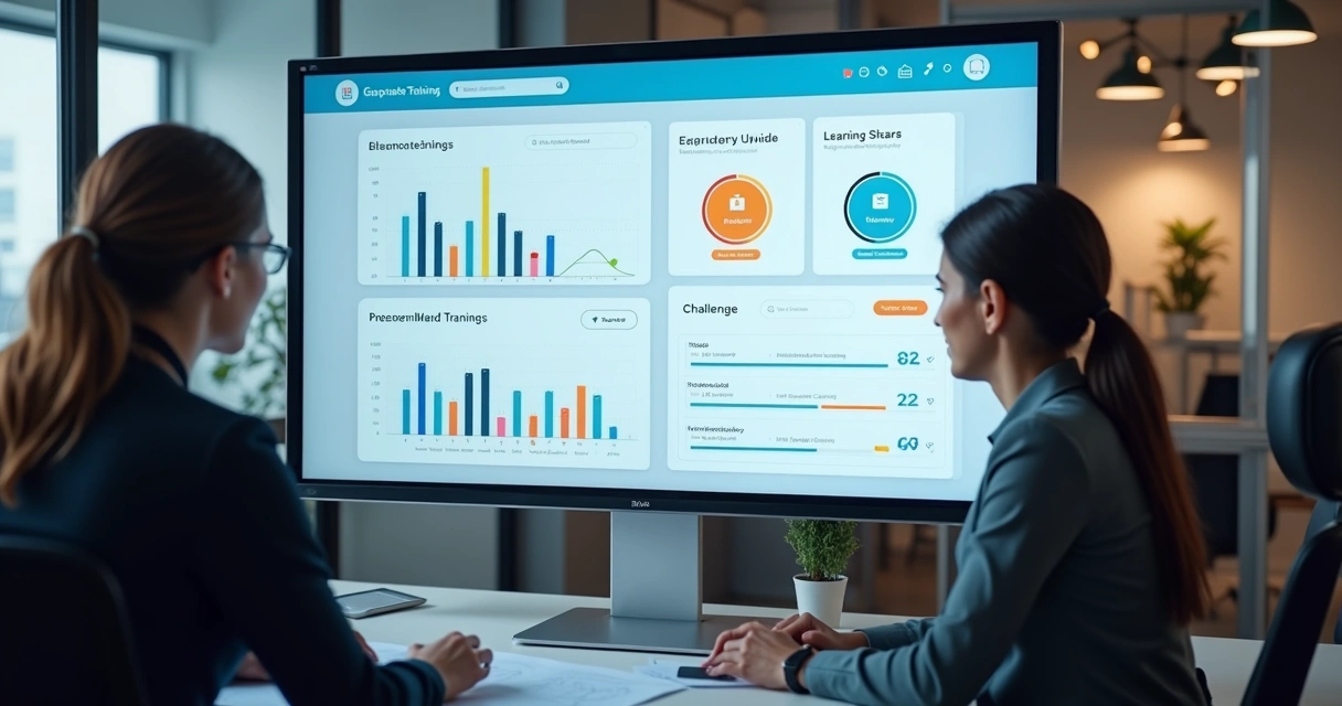 Interface de gamificação em treinamento corporativo com ranking e conquistas