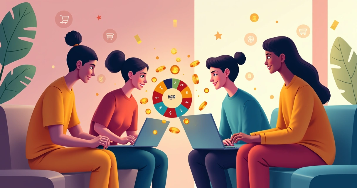 Clientes participando de jogos em um ecommerce pelo notebook 