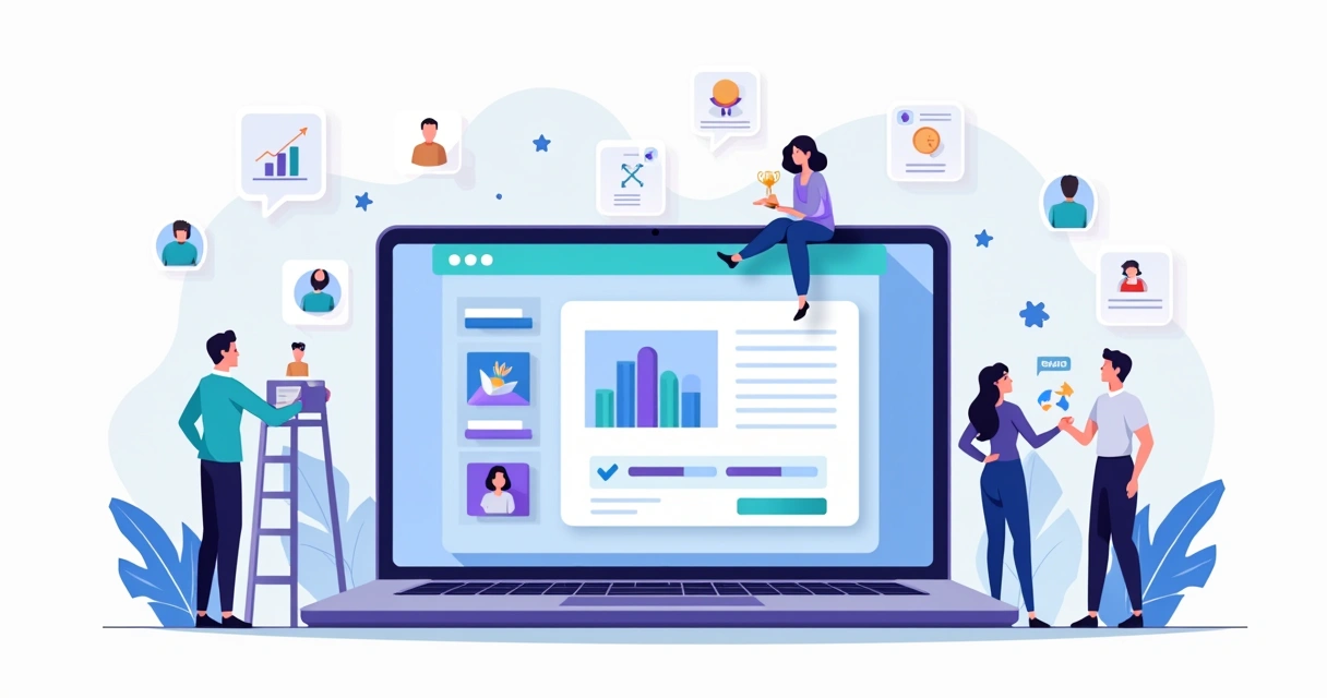 Landing page de serviços com missões, troféus e barra de progresso para engajar leads 