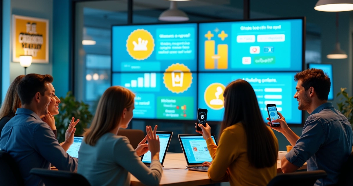 Telas de gamificação em quiz corporativo. 